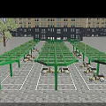 Modern Residential Community Electric Scooter Parking Lot With Sturdy Green Framed Glass Sunshade Structure