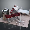 Medical Equipment Setup with Hospital Bed Wheelchair Stretcher and Floor Lamp