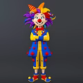 Clown Character With Colorful Hair Red Nose And Blue Yellow Polka Dot Outfit Arms Crossed