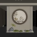 New Chinese style porch modeling background landscape 3d model