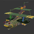 Vintage Green Yellow Space Aerospace Model Aircraft With Shark Mouth Twin Wings And Floats