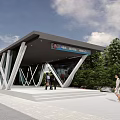 Modern Central Station With Glass Structure Open Platform And Geometric Canopy Design 3d model