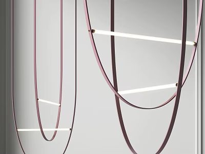 Modern Curved Metal Frame Chandelier With White Light Strips And Hanging Design Elements 3d model