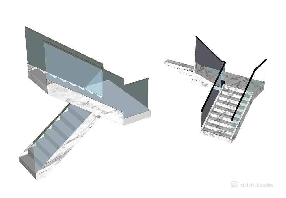 Modern Staircase Design With Glass Railing And Metal Frame Structure 3d model