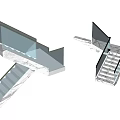 Modern Staircase Design With Glass Railing And Metal Frame Structure 3d model