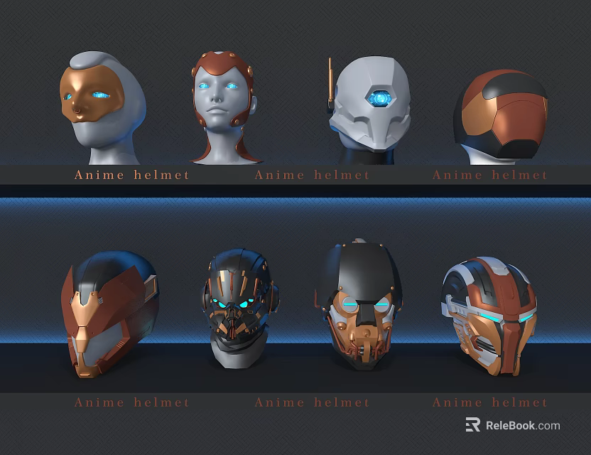 Anime Helmet Decorative Ornament Set With Stylish Collectible Figurines For Home 3d model 