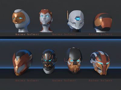 Anime Helmet Decorative Ornament Set With Stylish Collectible Figurines For Home 3d model