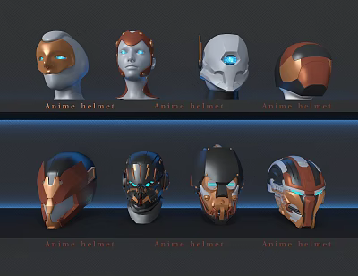 Anime Helmet Decorative Ornament Set With Stylish Collectible Figurines For Home 3d model Anime Helmet Decorative Ornament Set With Stylish Collectible Figurines For Home 3d model