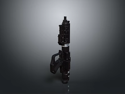 Black Tactical Weapon With Ergonomic Grip And Complex Metallic Structure Design 3d model