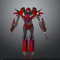 Red and Silver Robot Character 3D Model With Sharp Edges And Mechanical Design