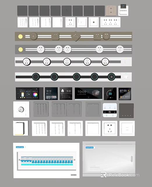 Modern Switch Panels With Various Designs Styles Button Controls And Digital Displays For Home Use 3d model 