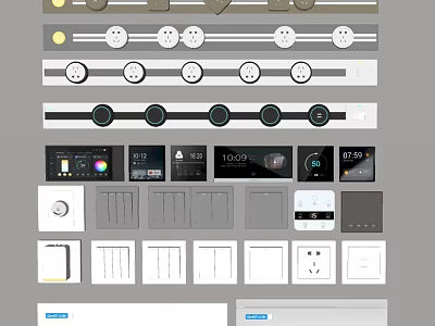 Modern Switch Panels With Various Designs Styles Button Controls And Digital Displays For Home Use 3d model