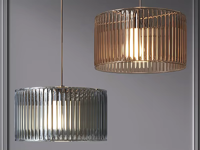 Modern Style Metal Chandelier With Vertical Stripe Design For Home Lighting 3d model