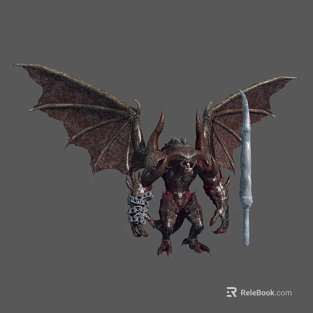 Mythical Warrior Confronting Winged Fantasy Creature with Spear and Clawed Limbs Design 3d model 