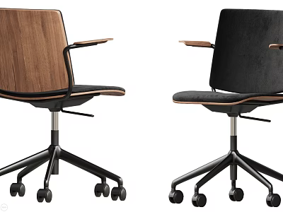 Modern Leisure Chairs With Walnut Wood Armrests And Black Upholstery Five-Star Caster Base 3d model
