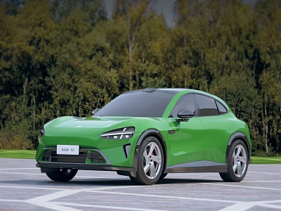 Green Modern Electric Car Sleek Exterior Design With Tree Background And Outdoor Road 3d model