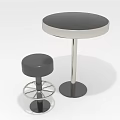 Modern Round Black Bar Counter Featuring Smooth Top And Black Stool With Silver Base 3d model