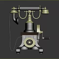 Vintage Antique Telephone With Rotary Dial Brass Components And Wooden Base