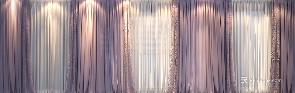 Soft Purple Curtains With Sheer Layers And Pleated Design For Elegant Light 3d model 