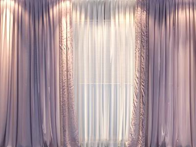 Soft Purple Curtains With Sheer Layers And Pleated Design For Elegant Light 3d model