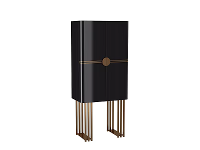 Elegant Modern Black Wine Cabinet With Gold Circular Accent And Slender Metal Legs 3d model