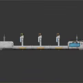 Industrial Conveyor Equipment With Multiple Workstations Blue Surfaces And Control Units