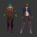 Two Female 3D Characters Showcasing Different Costume Designs With Leather Straps 3d model