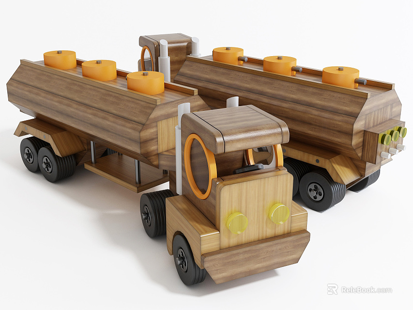 Electric Toy Wooden Oil Tanker Trucks With Orange Tops Black Wheels And Yellow Headlights 3d model 