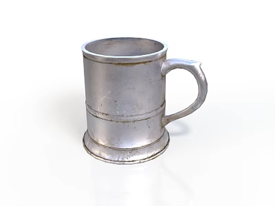 Vintage Silver Metal Mug With Handle And Textured Surface For Daily Use 3d model