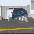 Road Facilities With Blue Audi Car On Ramp And Traffic Cones Yellow Lines