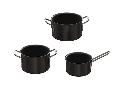 Black Cookware Set With Different Sizes And Metal Handles For Kitchen Cooking 3d model