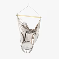 Hanging Hammock Chair With Beige Woven Material Wooden Crossbar And Gray Cushion Tassel Decoration
