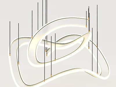 Modern Artistic Abstract Chandelier Featuring Curved Illuminated Rings And Black Rods Design 3d model