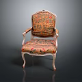 Elegant Ornate Single Chair With Floral Upholstery And Carved Wooden Details