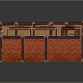 Cartoon Scenario With Wooden Structure Red Frame Black Floor Interior Shelves And Door