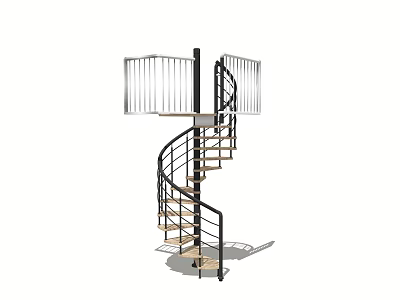 Elegant Spiral Staircase With Black Metal Railings White Handrail And Wooden Steps 3d model