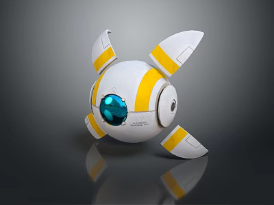 Smart Robot With Spherical Design White Yellow Color Scheme And Blue Circular Sensor 3d model
