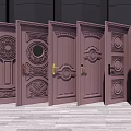 Elegant Carved Hinged Doors With Various Designs And Golden Handles