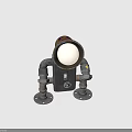 Vintage Industrial Metal Robot Character With Head Lamp And Mechanical Limbs