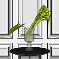 Transparent Glass Vase With White Calla Lilies And Green Leaves On Decorative Wall Background