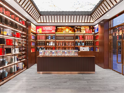 Spacious Tobacco and Liquor Store Interior with Shelves Full of Alcohol and Tobacco Products 3d model