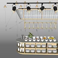 Stylish Hanging Structure Over Shelf With Bowls Cups And Green Plant On Pink Background