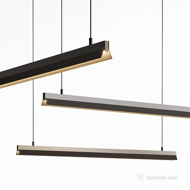 Sleek Modern Linear Hanging Pendant Lights With Elongated Design And Metallic Finish 3d model 