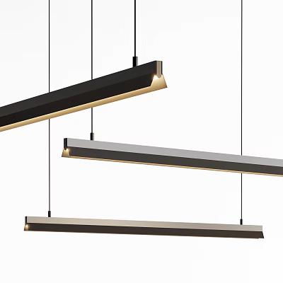 Sleek Modern Linear Hanging Pendant Lights With Elongated Design And Metallic Finish 3d model