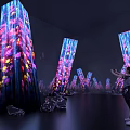 Colorful Illuminated Art Installation With Crystal Columns And Intricate Details