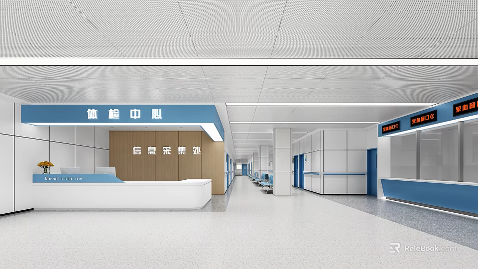 Modern Hospital Outpatient Clinic Interior With Reception Desk And Pharmacy Pickup Area 3d model 