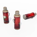 Vintage Red Thermos Flasks with Silver Lids Handles and White Floral Patterns