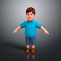 3D Cartoon Boy Model Wearing Blue Polo Shirt Blue Shorts Brown Shoes On Gray Background
