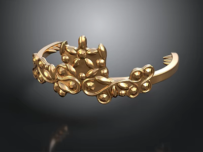 Elegant Gold Bracelet With Ornate Curved Patterns And Floral Motifs For Daily Use 3d model
