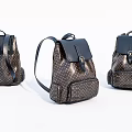 Three Brown Patterned Leather Backpacks With Adjustable Straps And Buckle Closure 3d model